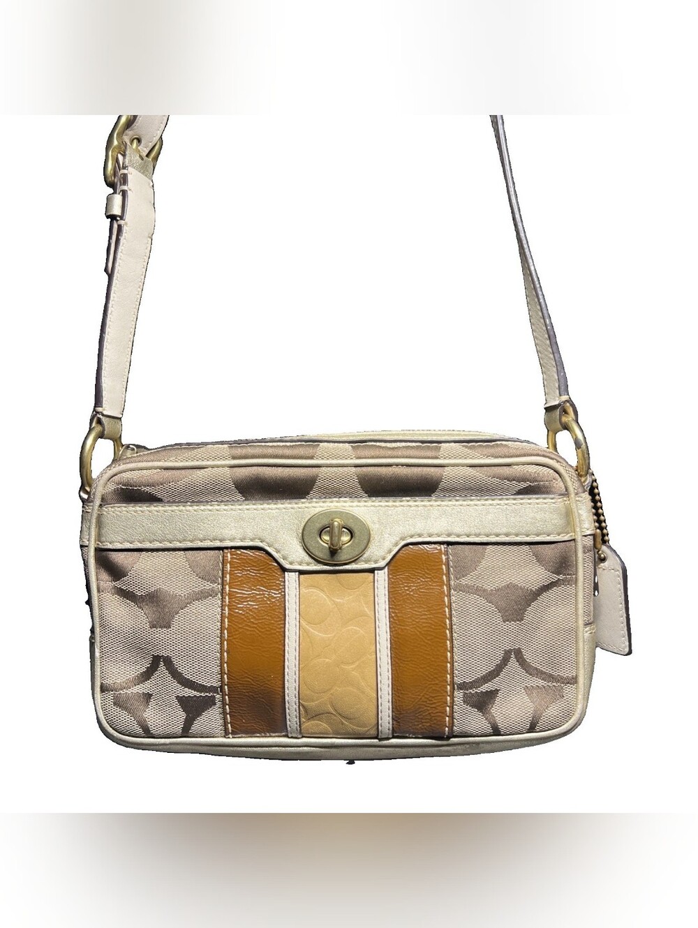 Coach Hamptons Signature Turnlock Swingpack Crossbody Khaki Gold